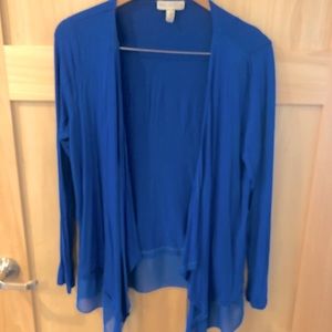 Blue Open Front Cardigan with Shear detail
